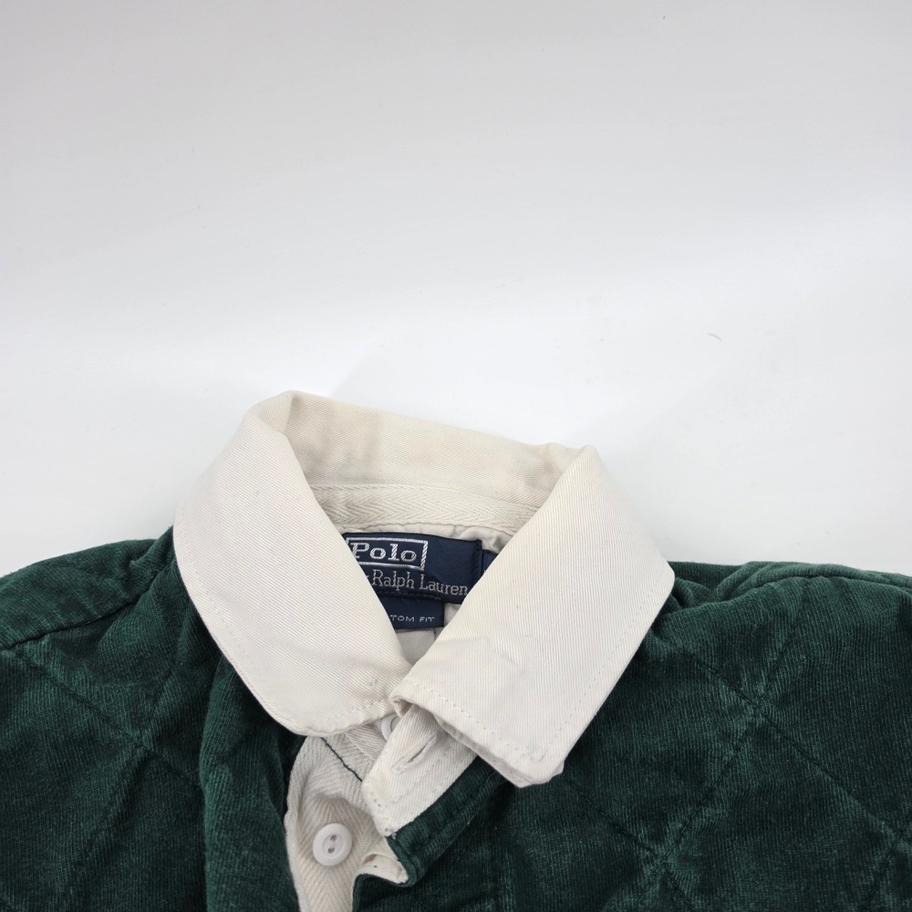 Polo Ralph Lauren Mens Green Quilted Rugby Shirt Custom Fit Small Elbow Patches - Picture 5 of 9